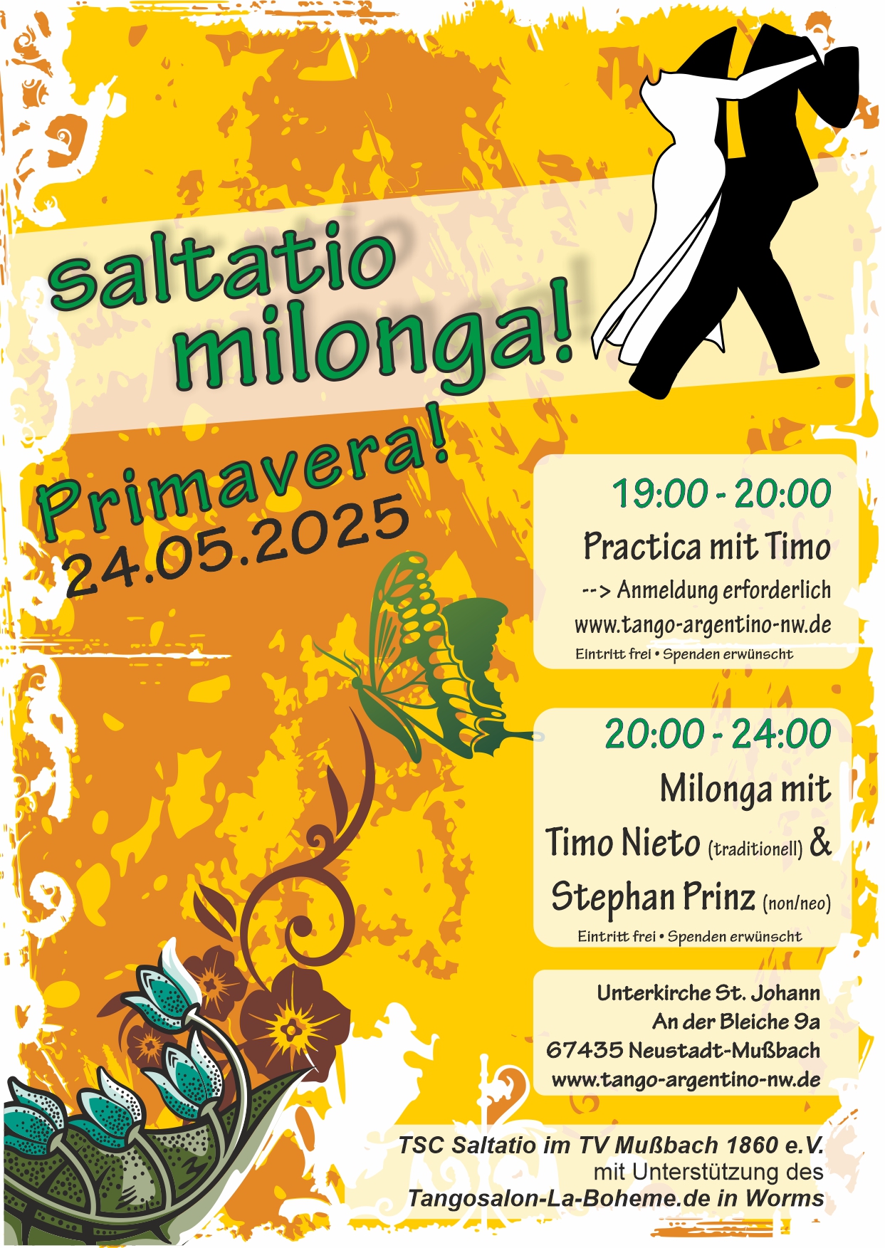 Flyer für die SaltatioMilonga am 24.05.2025